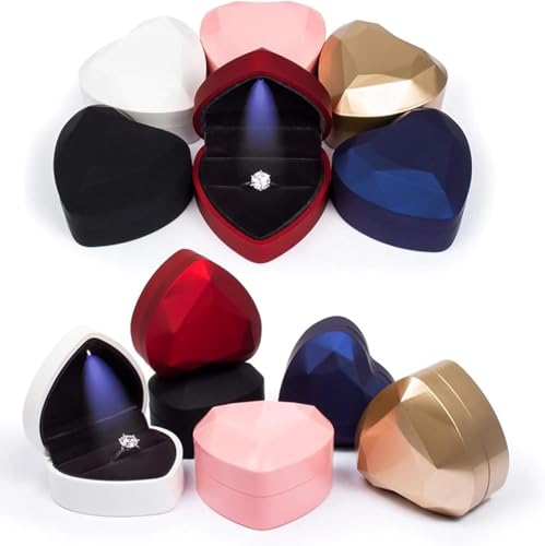 Image of Heart Ring Box with LED Light, Luxury LED Lighted Engagement Ring Box, Velvet Earrings Jewelry Case with Light, Jewelry Display Box for Wedding, Engagement, Proposal, Birthday and Anniversary-White