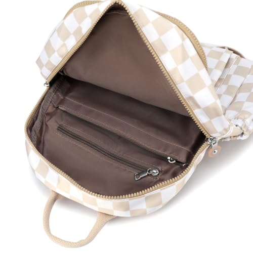 Image of Tanweibago Mini Nylon Women Backpacks,11L Small Ladies backpacks Casual Lightweight Women Shopping Travel Daypack (Checkered Beige)