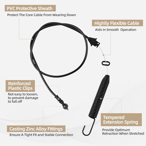 Image of 175067 Deck Clutch Cable for Craftsman LT1000 LT2000 42'' Riding Lawn Mower Tractor Husqvarna Poulan Ariens Sears DLT3000 Lawnmower Parts Replaces 169676 532169676 532175067 21547197 21547184