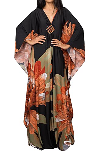 LikeJump Damen Boho Kimono Lang Kaftan Kleid Strandkleider Cardigan Pareo Bikini Cover Ups