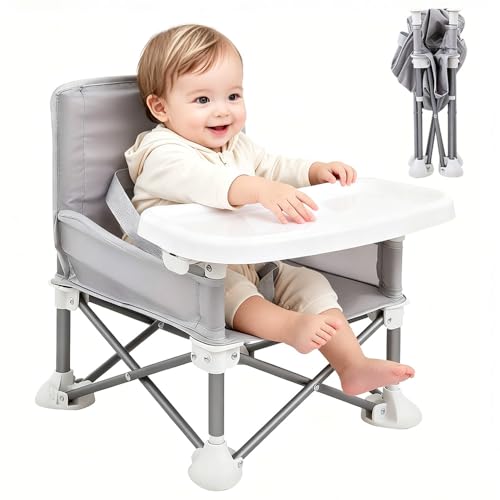 Ccarzzi Foldable Baby Camping Chair Portable Baby High Chair Toddler Booster Seat for Dining Chair with Removable Tray Carry Bag for Babies 6 Months Up Indoor/Outdoor Use