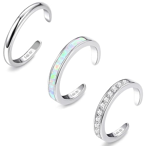 Diamday 3PCS 14K Gold Filled Toe Rings for Women Adjustable Open Toe Ring Set Finger Ring Joint Ring Cute Opal CZ Daisy Flower Simple Toe Rings Tail Band Rings Beach Summer Foot Jewelry Silver Gold B