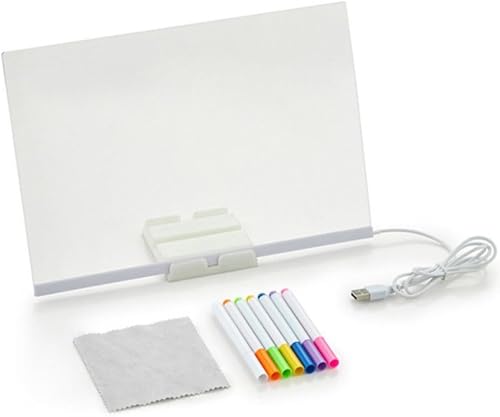 LED Acrylic Writing Board, 30 x 20 cm, USB-Powered, 7 Markers, Illuminated Display Stand