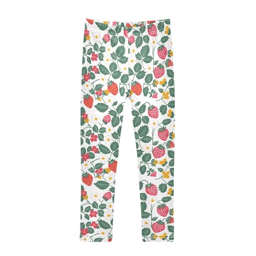 Girls' Athletic Leggings Ankle Length Yoga Dance Pants Kids Teen 4T Flower Strawberry Leaves