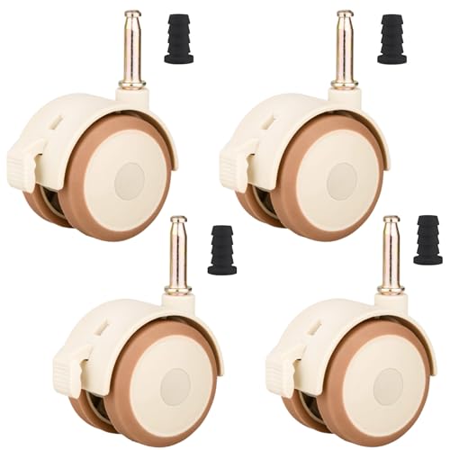 4 Pièces Roulettes Meubles Petites avec Frein et 4 Manchon Caoutchouc, Roues Doubles Silencieuses Pivotantes 360 Degrés, Roulettes Berceaux pour Chariots Parc, Lit Bébé, Landau, Support Jouets Enfant