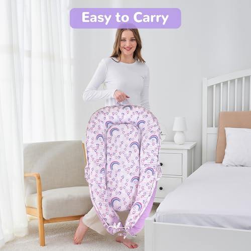 Image of Viviland Baby Lounger Cover for Newborn Infant Babies 0-24 Months, Soft Breathable Cotton Fabric, Detachable Washable, Portable with Handles, Rainbow