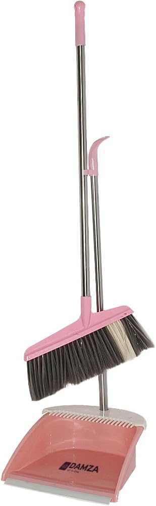 DAMZA Long Handle Dust Pan & Broom Set for Home, Dustpan and Broom Set, Upright Stand Up Broom and Dustpan Combo for Home Kitchen Office Courtyard Lobby For Floor Cleaning