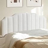 FriFurne Queen Size Headboard White Upholstered Headboard Adjustable Height&Width Velvet Headboards Modern Vertical Channel Design Bed Head Board, White