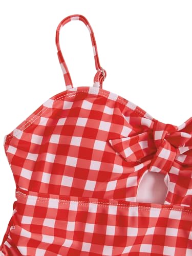 Image of Floerns Girl's Gingham Print Ruched Cut Out Knot Front One Piece Swimsuit