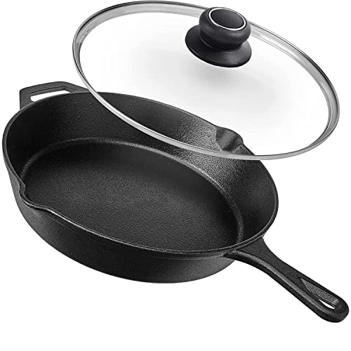 12 Inch Glass Lid For Frying Pan, Fry Pan, Skillet, Pan Lid With Handle Coated, Fits Lodge 12 Inch Cast Iron Skillets And 7 Quart Dutch Ovens 12"/30Cm, Clear #TOP3