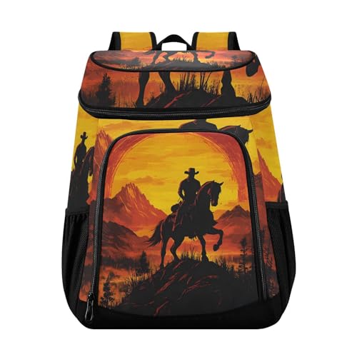 Western Cowboy Desert Old Sunset Cooler Backpack Cooler Insulated Leak Proof Lunch Backpack 36 Cans Waterproof Soft for Men Women Picnic Hiking Camping Beach