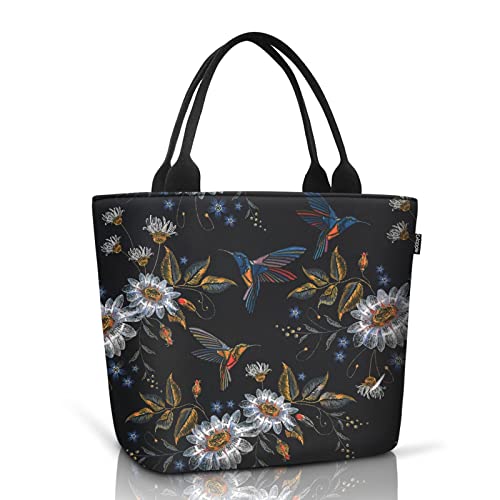 Image of Gloppie Lunch Bag for Women 9L Insulated Lunch Tote Leakproof Cooler Bag | Easy to Wipe Clean, Thermal Bags for Work, Office, Picnic, Keeps Meals Cool Fresh In Summer,Fits 10 Cans, Hummingbird Daisy