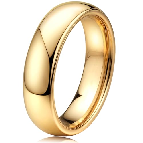 SIXDUTON Bague Femme Plaqué Or 14 Carats Empilable Fiançailles Mariage Promesse Bague Cadeau Anniversaire Bijoux pour Homme et Femme (6mm, 6)
