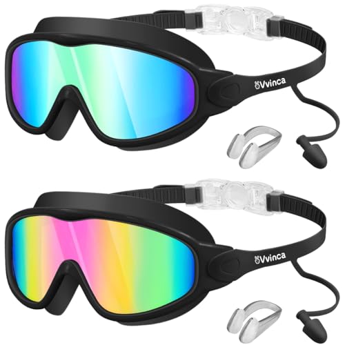 Vvinca Schwimmbrille Kinder mit Nose Clips, Taucherbrille Kinder für 3-14 Jahre Jungen Mädchen, Weitwinkel Anti-Beschlag/UV Schutz Wasserdichte Swimming Goggles Kids
