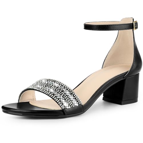 Allegra K Women's Sparkly Rhinestone Ankle Strap Chunky Heel Sandals