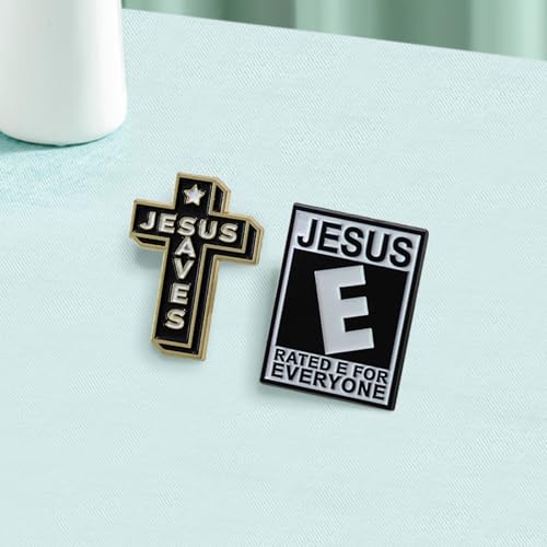 Image of 2pcs Jesus Cross Pin,Hat Jacket Enamel Pins Jesus Pins for Backpacks Jesus Saves Lapel Pin i Love Christian Pins for Backpacks Decoration Cross Brooch For Women