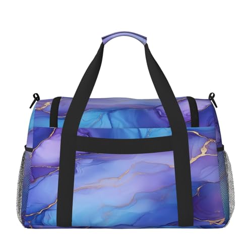 Purple Blue Marble Texture Travel Duffel Bag with Strap Multi Pockets Sports Bag Handbag Large Shoulder Bag for Gym Weekend Fitness Camping2