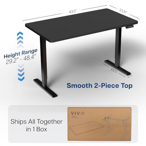 Image of VIVO Black 43 x 24 in Standing Desk, DESK-1B4B | Electric, Holds 220 lbs, Sit Stand Up, Height Adjustable, Home Office, Memory Presets, 1B Series, Black Frame