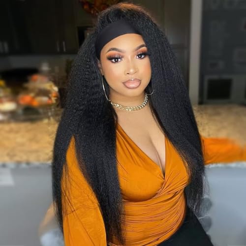 Perruques de cheveux humains brésiliens vierges crépus et raides pour femme noire à porter et aller sans colle 50,8 cm avec bandeau