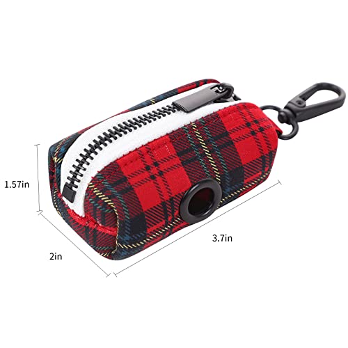 Image of Lionet Paws Cute Dog Poop Bag Holder with Dog Poop Bag for Leash, Cotton Grid Dog Bag Dispenser, Matching Dog Collar