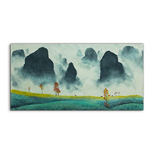 Tableau en verre trempé 140x70cm montagne chinoise art mural haut de gamme