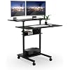 Mount-It! Mobile Desk Workstation 40 Inch Wide Large Rolling Computer Desk is Height Adjustable to 64 Inches, Sit Stand Computer Cart with Multi Level Shelves on Wheels in Black