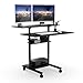 Mount-It! Wide Mobile Stand Up Desk | Height Adjustable Rolling Workstation with 40" Wide Table Tops | Multi-Purpose Rolling Presentation Cart with Four Platforms | Black (MI-7970B)