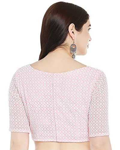Image of Studio Shringaar Women's Chikankari Saree Blouse with Elbow Sleeves