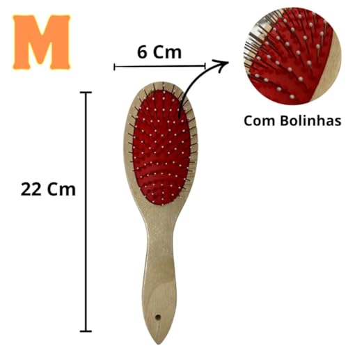 Escova De Madeira Para Cães Pinos Com Bolinha Rasqueadeira Pet Para Cachorro Pelos Longos E Curto Es