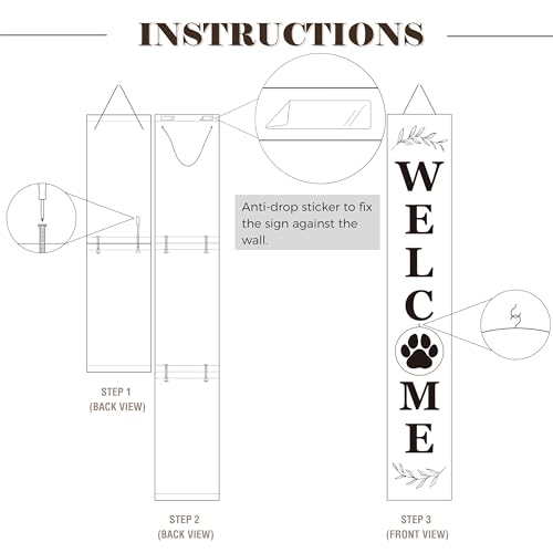 Perfnique Interchangeable Welcome sign for front porch standing, 47 x 7.9 Inch Black Wooden Leaner Sign with 10 Interchangeable Designed Icons, Morden Farmhouse Rustic Seasonal Decor for Spring Easter Fall Christmas - Image 7