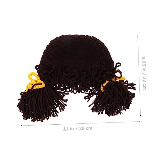 Adorable Winter Knit Hat with Wig Decoration for Boys and Soft Warm Beanie for Daily Wear and Photo Sessions for Years Coffee2