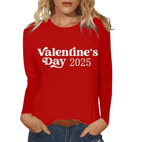 Oyuchga Camiseta de manga larga para mujer, tallas grandes, para San Valentín, con estampado de amor, manga larga, cuello redondo, informal, estampado de cartas, camiseta larga, holgada, blusa, D A03,