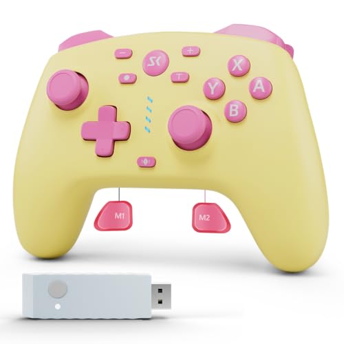 Image of Wireless Switch Controller for Switch /Switch 2 /OLED /Lite /PC, Wireless Switch Pro Controllers with 2.4G Dongle, Hall Effect Joysticks & Hall Triggers, Dual Rumble, Turbo & 2 Macro Back Buttons(Yellow)