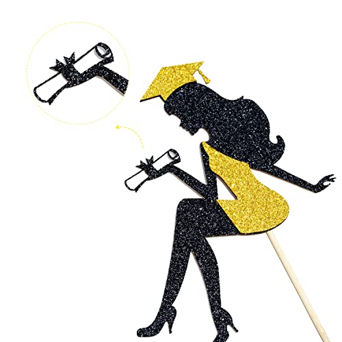Unoggsor Graduation Cake Topper 2022, Girl Topper, Congrats Grad Decor, Girls Party Decorations, Black And Gold Glitter #TOP5