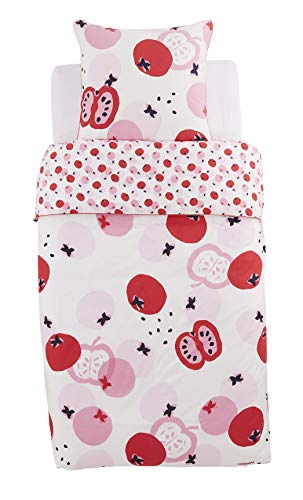 Catimini – Funda nórdica Infantil Reversible de Manzanas 140 x 200 cm + Funda de Almohada de 65 x 65 cm, Juego de Cama Individual, 100% algodón, Rosa
