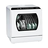 Hermitlux Portable Countertop Dishwashes, 5 Washing Programs Mini Dishwasher with 5-Liter Built-in Water Tank for Apartments & RVs, Tabletop Dishwasher with LED Light & Glass Door, No Hookup Needed