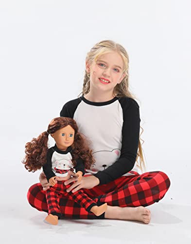 Image of Babyroom Girls Matching Doll&Toddler 4 Piece Cotton Pajamas Toddler Christmas Sleepwear