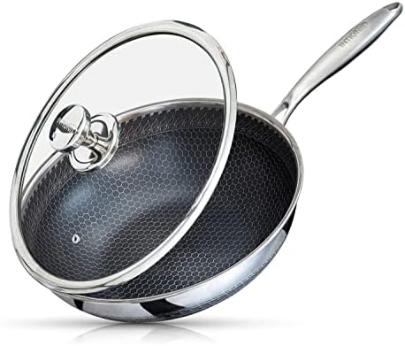 INTIGNIS Wok Non Stick with lid | Anti Scratch | Anti Stain | Induction, Gas, Electric Hobs | Large 30CM | Stainless Steel | Oven Proof