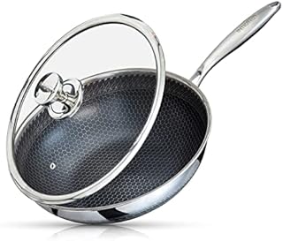 INTIGNIS Wok Non Stick with lid | Anti Scratch | Anti Stain | Induction, Gas, Electric Hobs | Large 30CM | Stainless Steel | Oven Proof