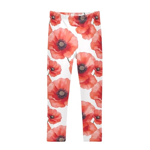 Girls Leggings Red Poppy Flower Soft Toddler Leggings for Girls Kids Pants Size 4T-10T