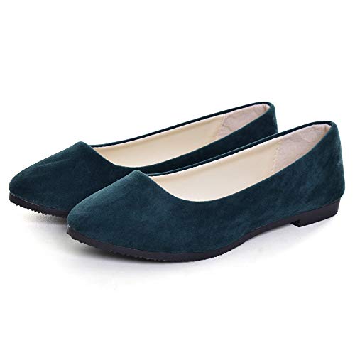 Dear Time Women Casual Flat Shoes Comfortable Slip on Pointed Toe Ballet Flats Dark Green US 7.53