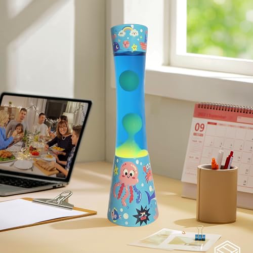Image of 15.5 Inch Sea World Liquid Motion Lamp, 2 Bulbs, Relaxing Night Light Motion lamp for Bedroom, Mood Lamp for Adults, Birthday Present Nightlight Calming Lamp Bedside Lamp for Kids, Room Decor