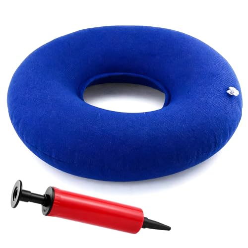 Donut hemorroides,Cojín Circular Inflable con Bomba y Bolsa de Viaje - Flotador Hemorroides Diámetro 38 cm – Almohada Ortopédica para Coxis, Almorranas, Dolor en la Rabadilla, Coche, Oficina