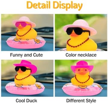 Miniatura 3 de wonuu Decoración de coche de pato de goma, accesorios para automóvil, adorno de tablero de instrumentos con sombrero de vaquero, anillo de natación,