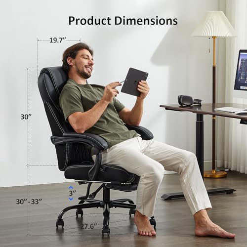 Amseatec Office Chair, Big and Tall Office Chair with Foot Rest Ergonomic Office Chair Home Office Desk Chairs Reclining High Back Leather Chair with Lumbar Support(Black) image 7