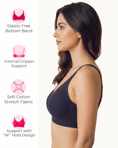 Image of Tweens Cotton Padded Bonded Bra for Women | Full Coverage Wire-Free Bra | Seamless No-Dig Comfort | Breathable Cotton | Elastic-Free Bottom Band & Side Wings | Pack of 1|