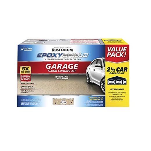 Rust-Oleum 261846 EPOXYSHIELD Garage Floor Coating, 2.5 Car Kit, Tan