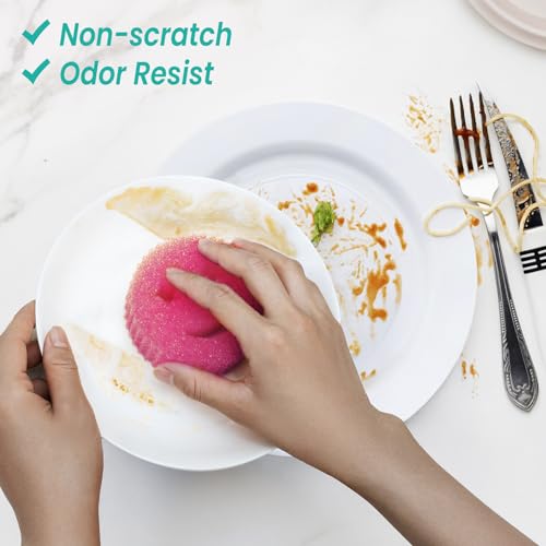 Image of Scrub Sponge Dish Scrubbers, Temperature Controlled Non-Scratch Sponges Pad | Smiley Odor Resistant Polymer Color Bulk Pads, Dishwash Safe Multi Functional for Kitchen, Bathroom, Tub, Household Cleaning