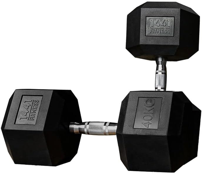 Prosportsae Rubber Hex Dumbbells – Solid Cast Iron Core Coated Dumbbell | Chrome Plated Ergonomic Handle For Commercial And Domestic Use Fitness Equipment 40 Kg Sold In Pair