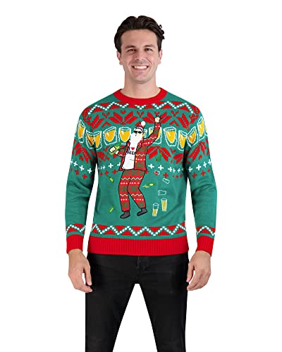 Holiday Hype Men's Festive Ugly Christmas Holiday Party Pull Over Sweater, Drinking Day Santa, Small
